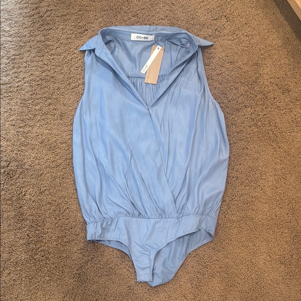 DO+BE Blue Bodysuit One Piece V-Neck Sleeveless
